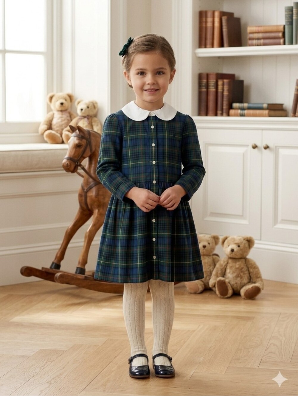 Polo Ralph Lauren Girls Plaid Tartan Shirt Dress Size 4T White Peter Pan Collar
